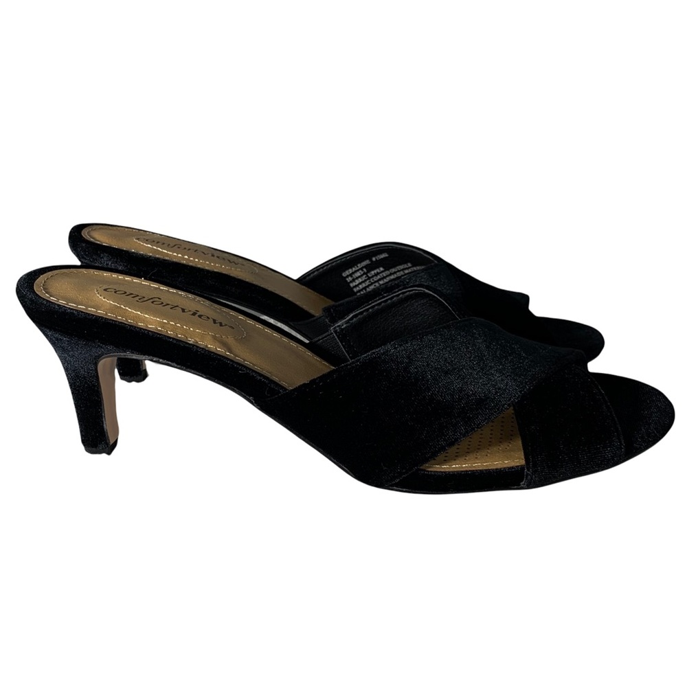 Comfortview Geraldine Velvet Criss Cross Kitten Heel Mules